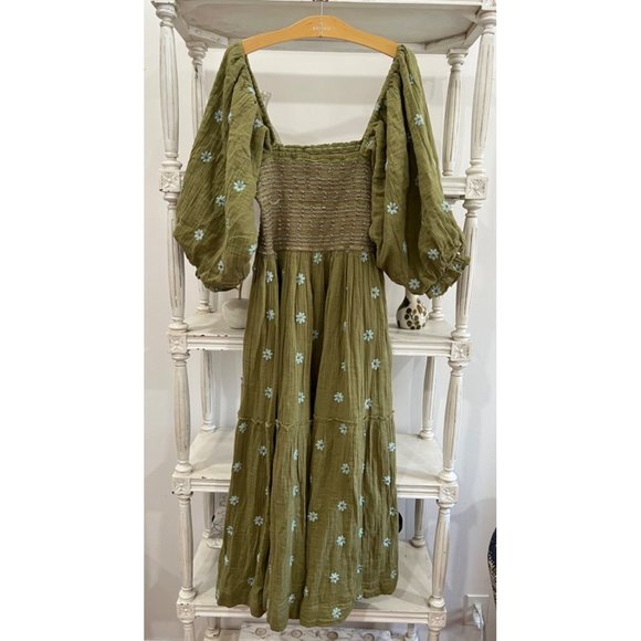 Free People Dahlia Embroidered Maxi Dress In Mosstone Combo Size XL - Picture 6 of 6